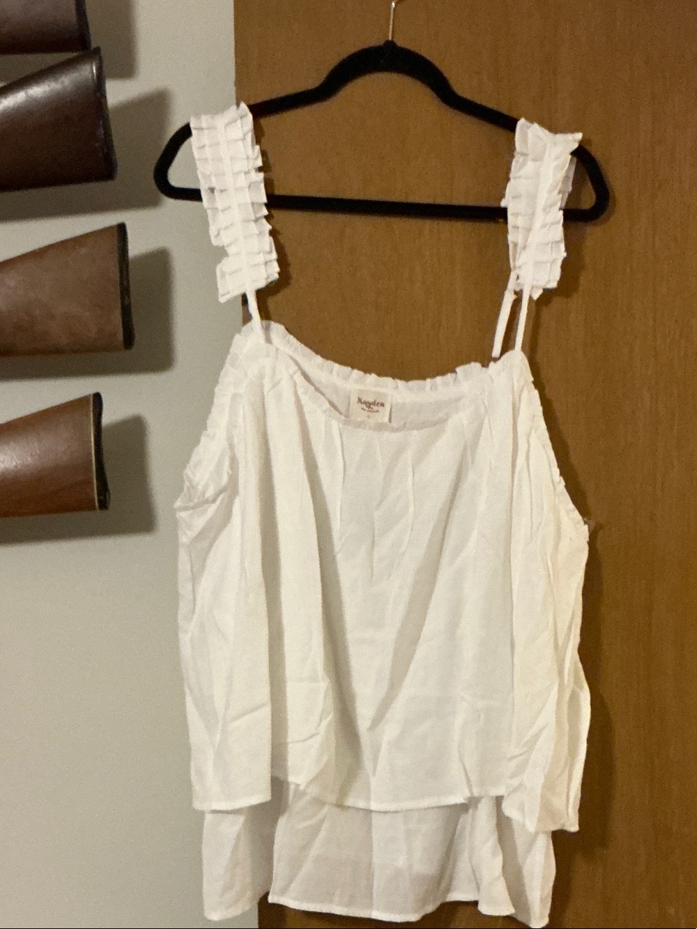 Hayden White Ruffle Strap Layered Crop Top